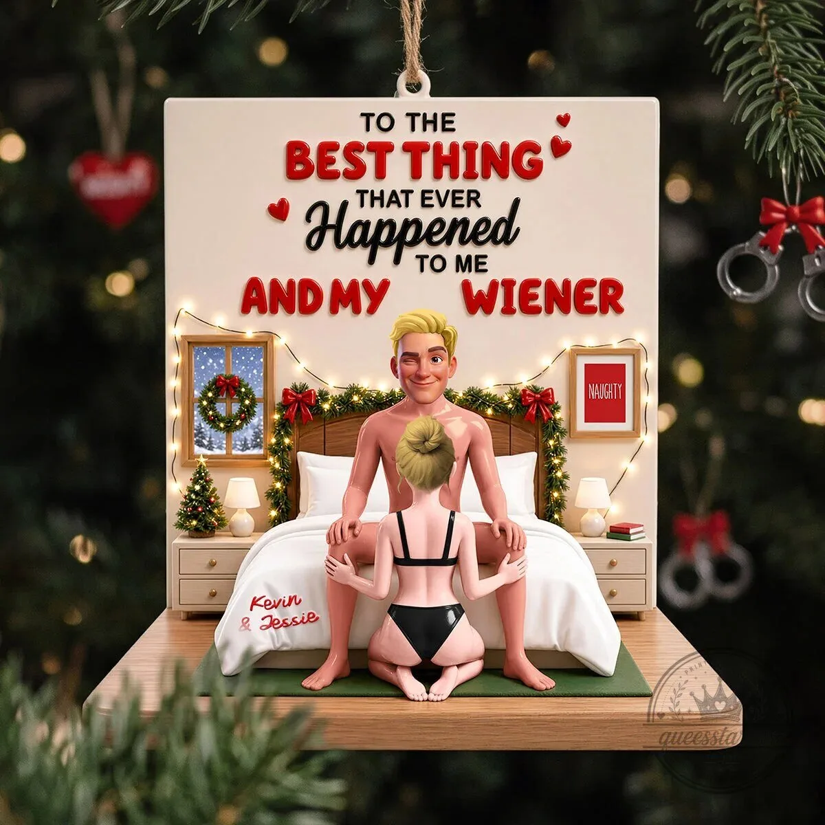 Personalized Naughty Couple Christmas Ornament - Best Thing That Ever Happened To My Wiener