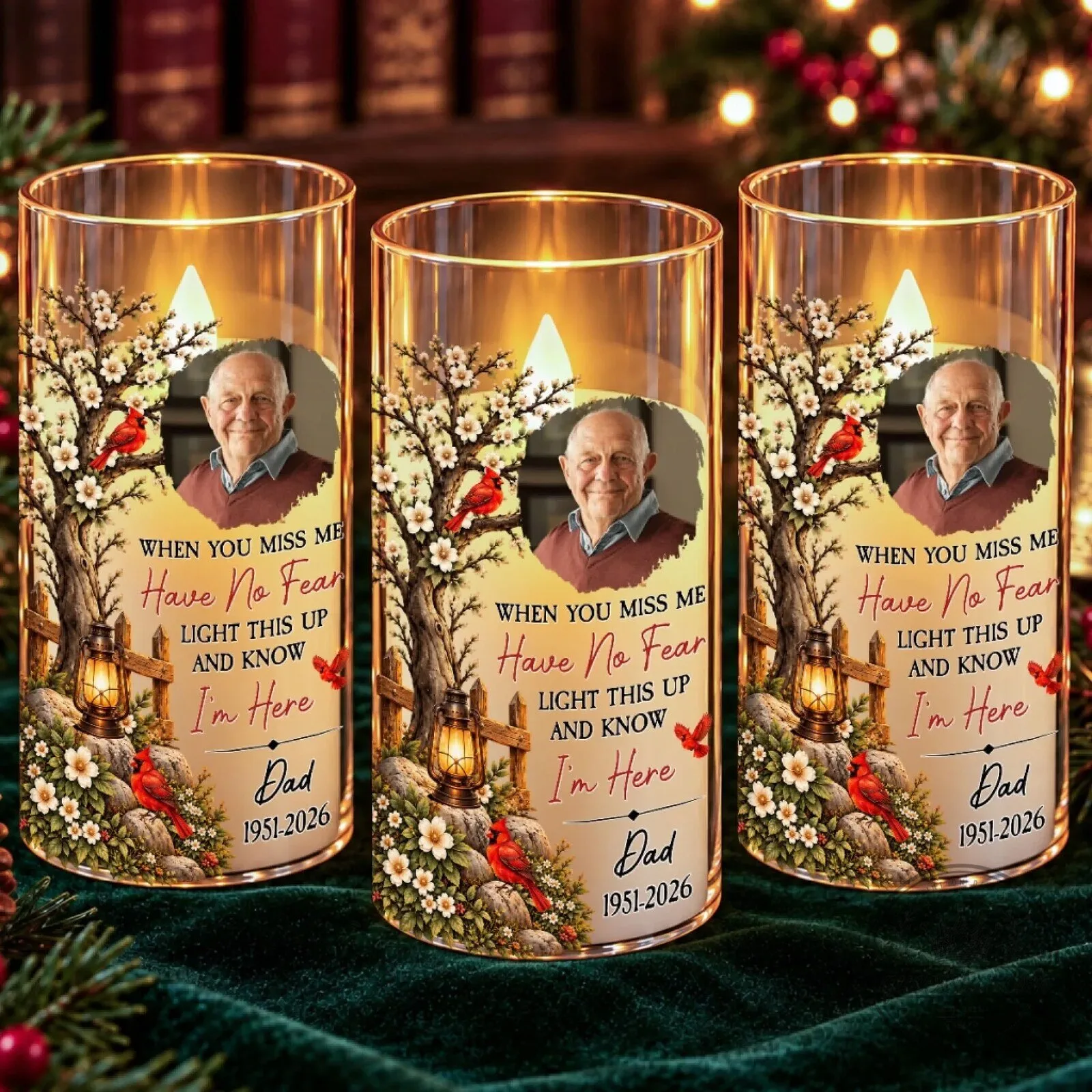 Personalized Memorial Cardinal Tree Flameless LED Candle for Loved Ones 40 Personalized Memorial Cardinal Tree Flameless LED Candle for Loved Ones