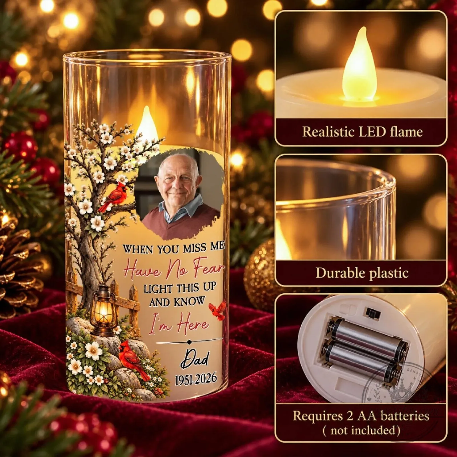 Personalized Memorial Cardinal Tree Flameless LED Candle for Loved Ones 45 Personalized Memorial Cardinal Tree Flameless LED Candle for Loved Ones