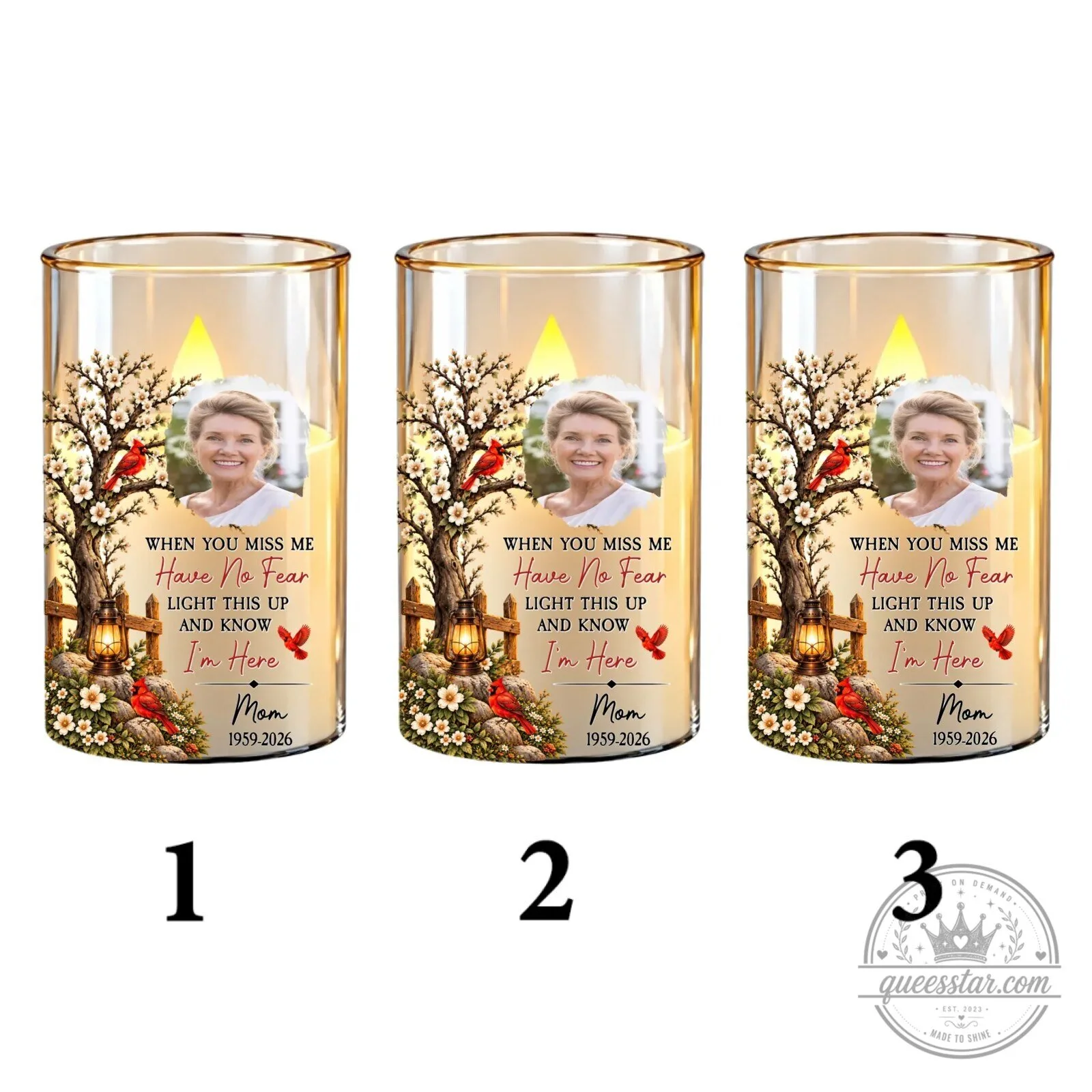Personalized Memorial Cardinal Tree Flameless LED Candle for Loved Ones 60 Personalized Memorial Cardinal Tree Flameless LED Candle for Loved Ones