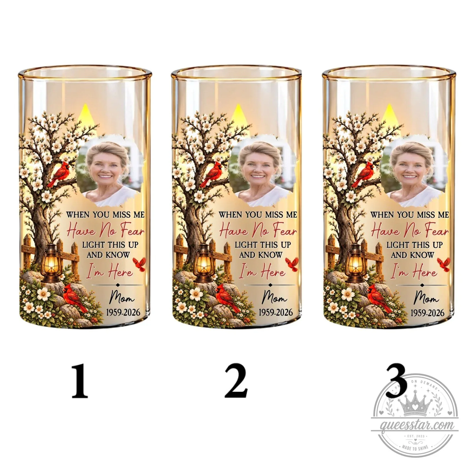 Personalized Memorial Cardinal Tree Flameless LED Candle for Loved Ones 70 Personalized Memorial Cardinal Tree Flameless LED Candle for Loved Ones