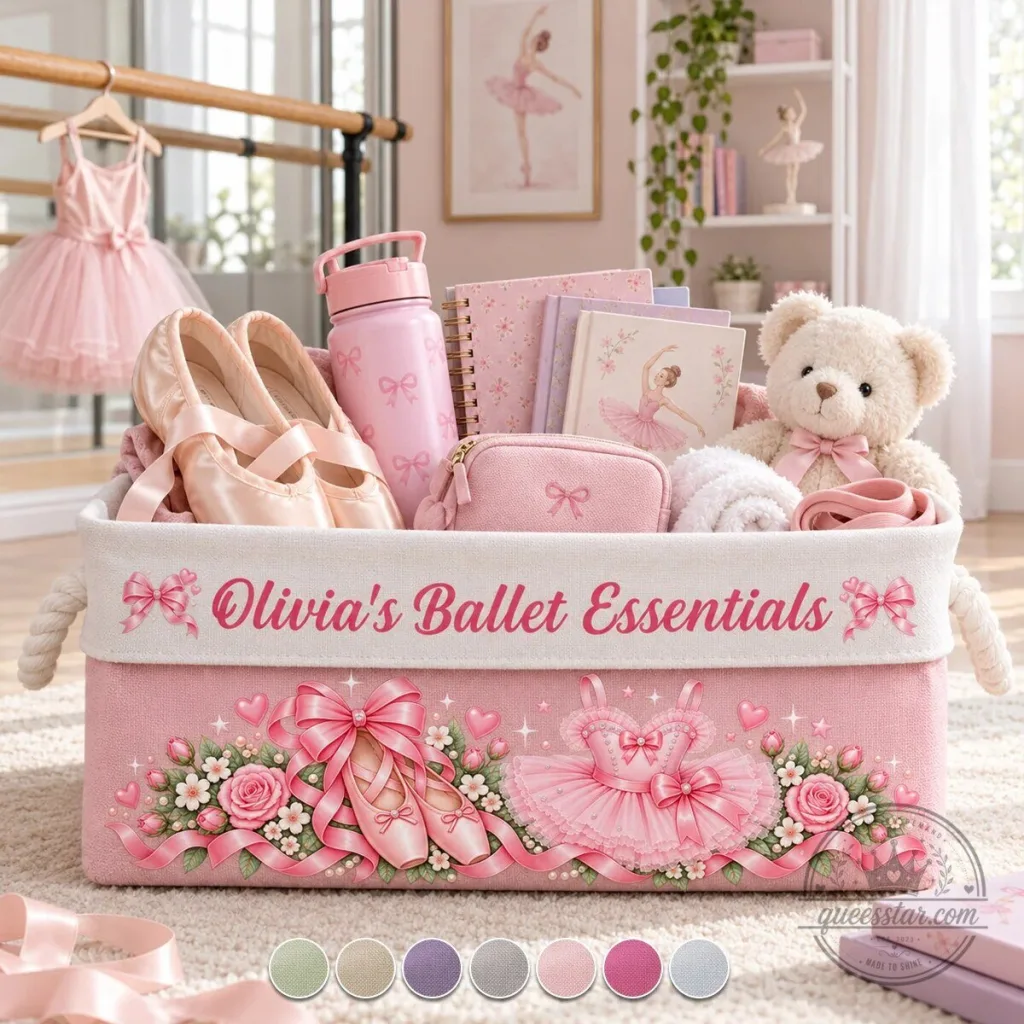 Personalized Ballerina Ballet Slippers and Tutu Storage Basket Personalized Ballerina Ballet Slippers and Tutu Storage Basket