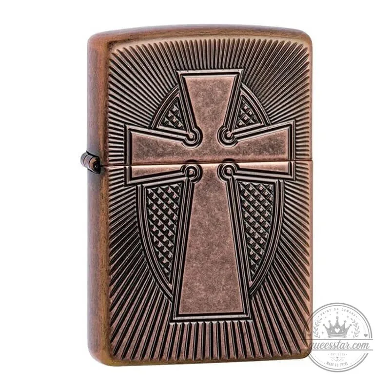 Vintage Brass Christian Cross Engraved Refillable Zippo Lighter 7 Vintage Brass Christian Cross Engraved Refillable Zippo Lighter