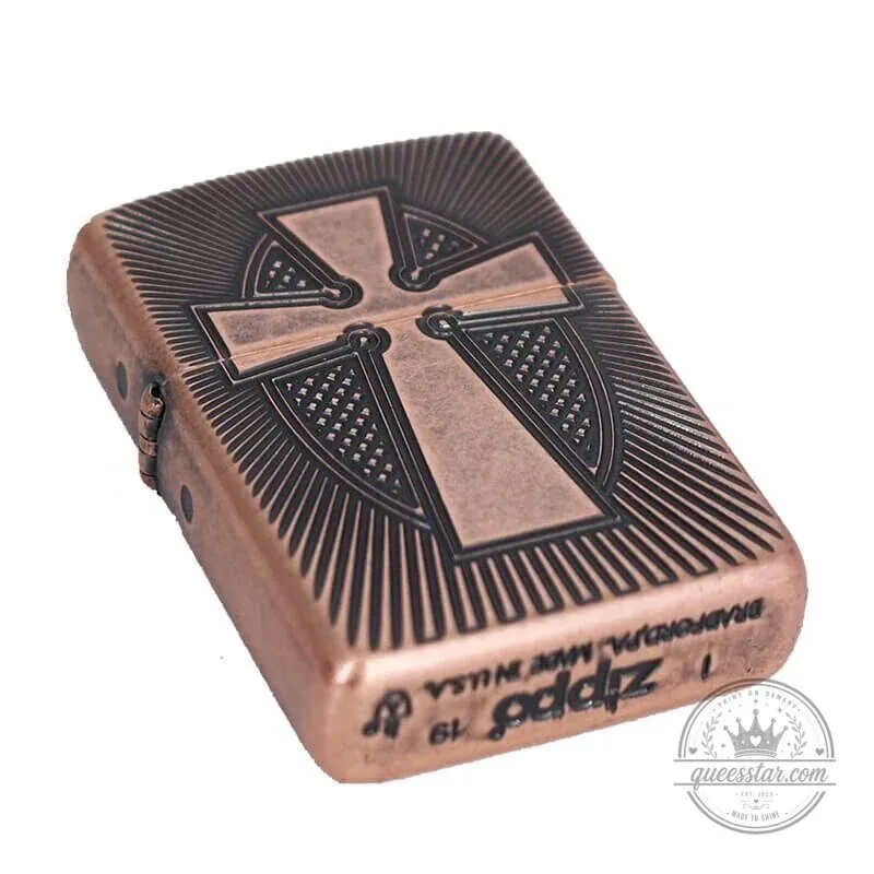 Vintage Brass Christian Cross Engraved Refillable Zippo Lighter 9 Vintage Brass Christian Cross Engraved Refillable Zippo Lighter