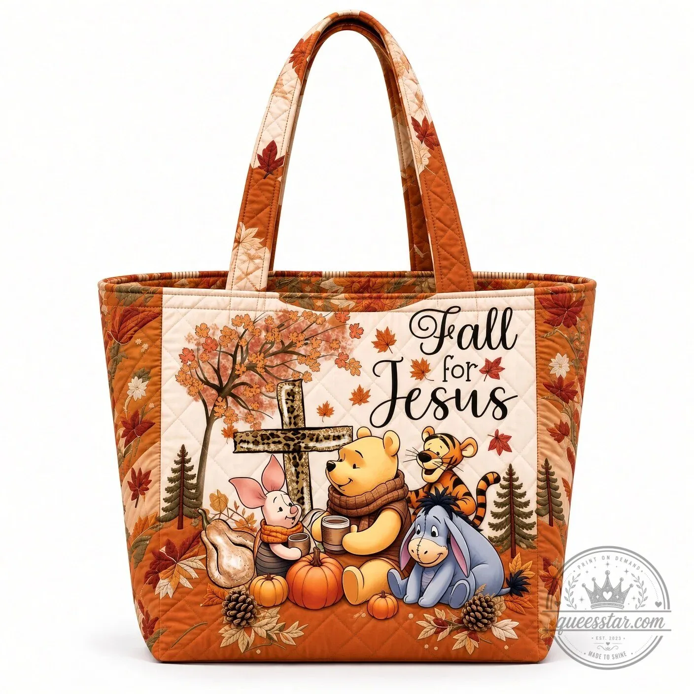 Winnie the Pooh Fall For Jesus He Never Leaves Quilted Tote Bag 7 Winnie the Pooh Fall For Jesus He Never Leaves Quilted Tote Bag