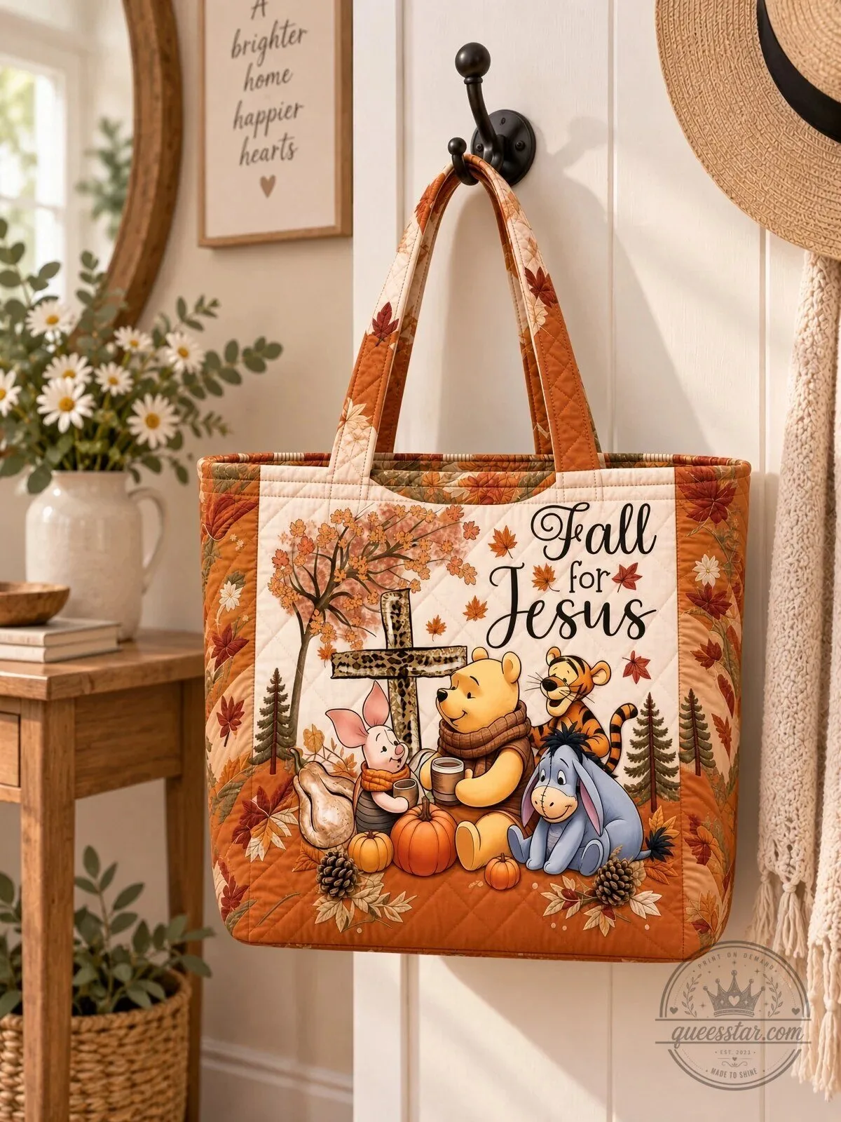 Winnie the Pooh Fall For Jesus He Never Leaves Quilted Tote Bag 9 Winnie the Pooh Fall For Jesus He Never Leaves Quilted Tote Bag