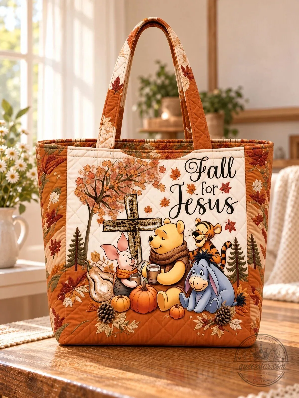 Winnie the Pooh Fall For Jesus He Never Leaves Quilted Tote Bag 10 Winnie the Pooh Fall For Jesus He Never Leaves Quilted Tote Bag