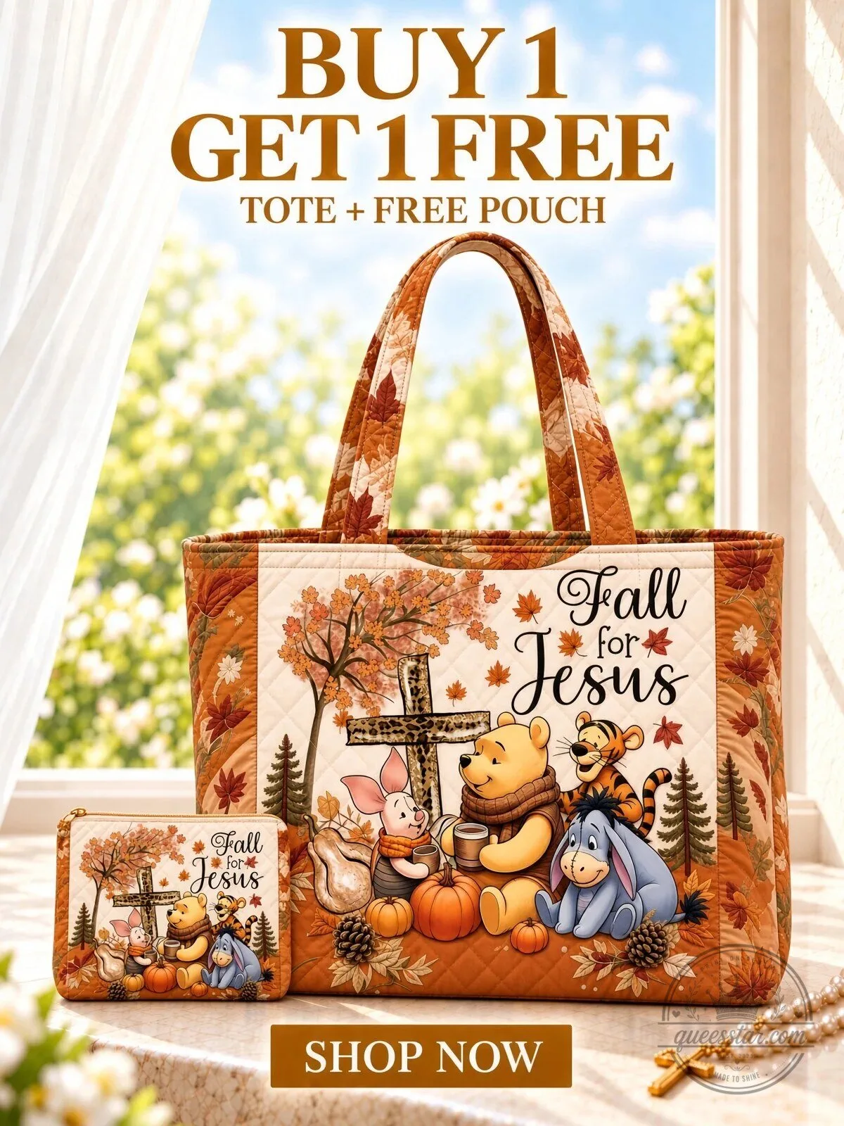 Winnie the Pooh Fall For Jesus He Never Leaves Quilted Tote Bag 11 Winnie the Pooh Fall For Jesus He Never Leaves Quilted Tote Bag