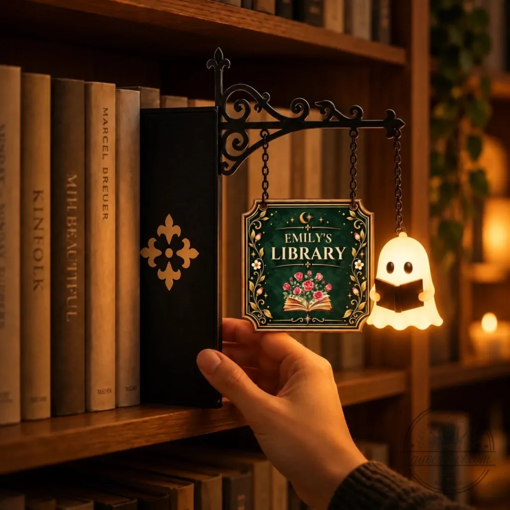 Personalized Birth Flower Mini Ghost Reading Bookshelf Lamp for Book Lovers Personalized Birth Flower Mini Ghost Reading Bookshelf Lamp for Book Lovers