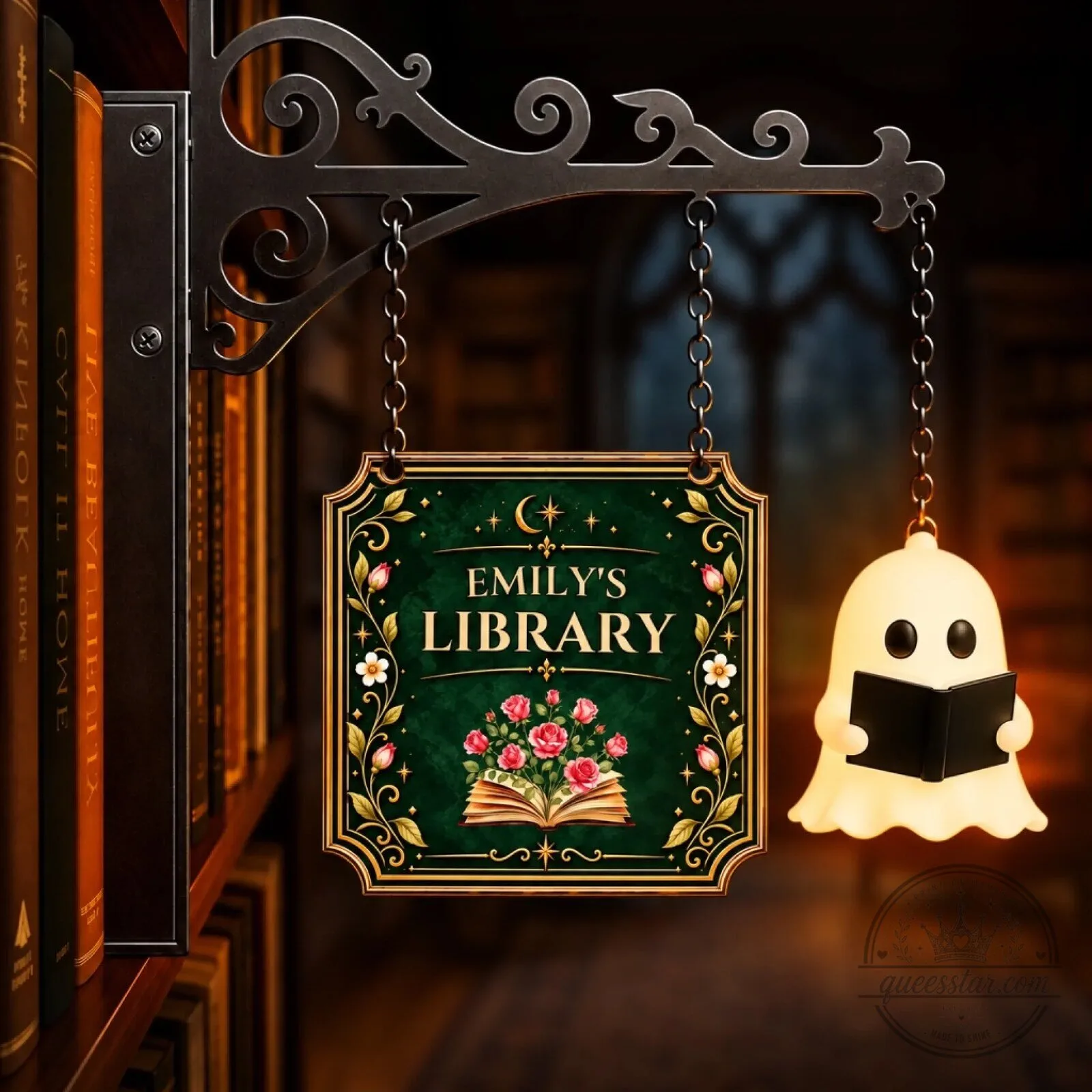 Personalized Birth Flower Mini Ghost Reading Bookshelf Lamp for Book Lovers 5 Personalized Birth Flower Mini Ghost Reading Bookshelf Lamp for Book Lovers