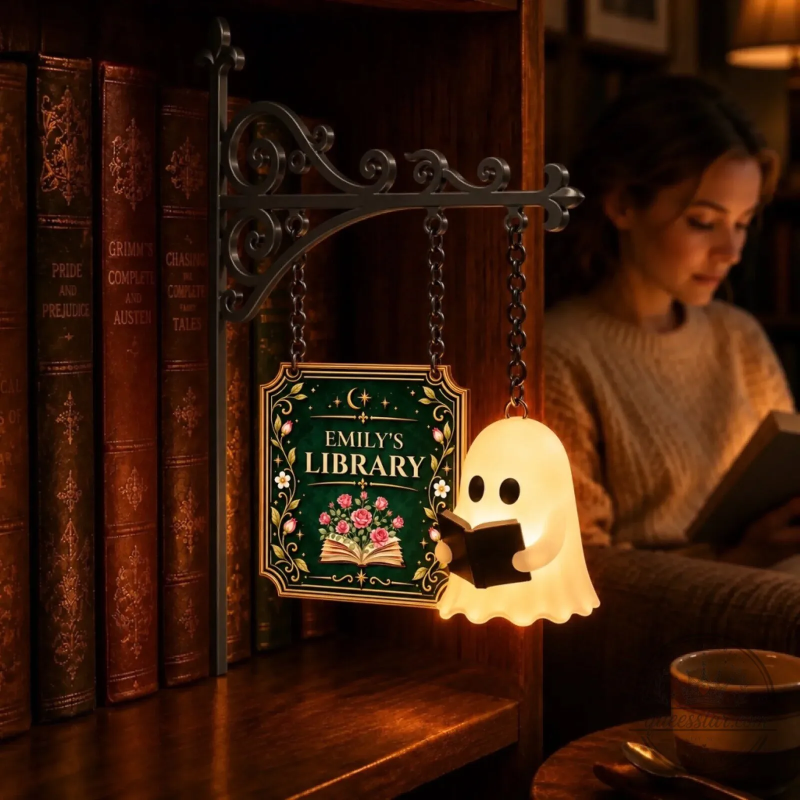 Personalized Birth Flower Mini Ghost Reading Bookshelf Lamp for Book Lovers 6 Personalized Birth Flower Mini Ghost Reading Bookshelf Lamp for Book Lovers