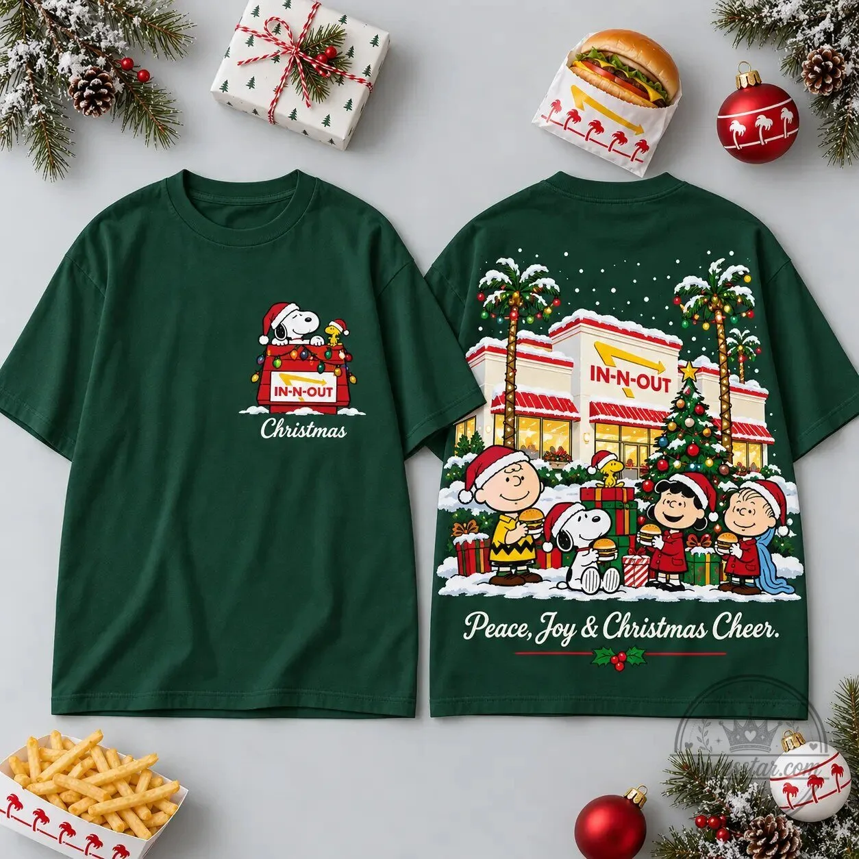In-N-Out Burger Peanuts Snoopy Christmas Holiday T-Shirt