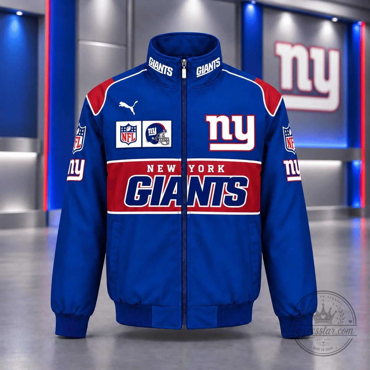 New York Giants NFL Game Day Team Spirit Full-Zip Casual Bomber Jacket