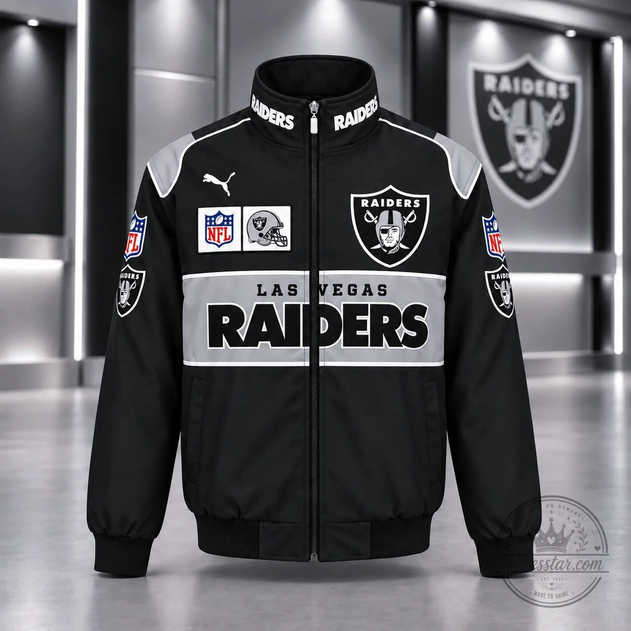 Las Vegas Raiders NFL Football Team Black and Silver Full-Zip Jacket