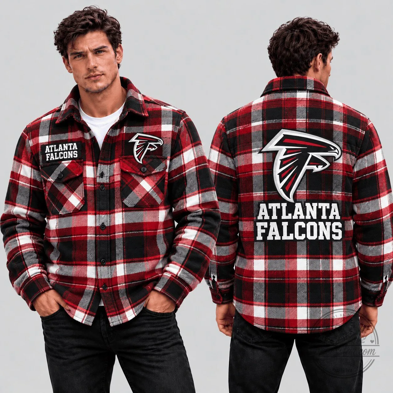 Atlanta Falcons NFL Football Team Red Plaid Flannel Button-Up Long-Sleeve Shirt