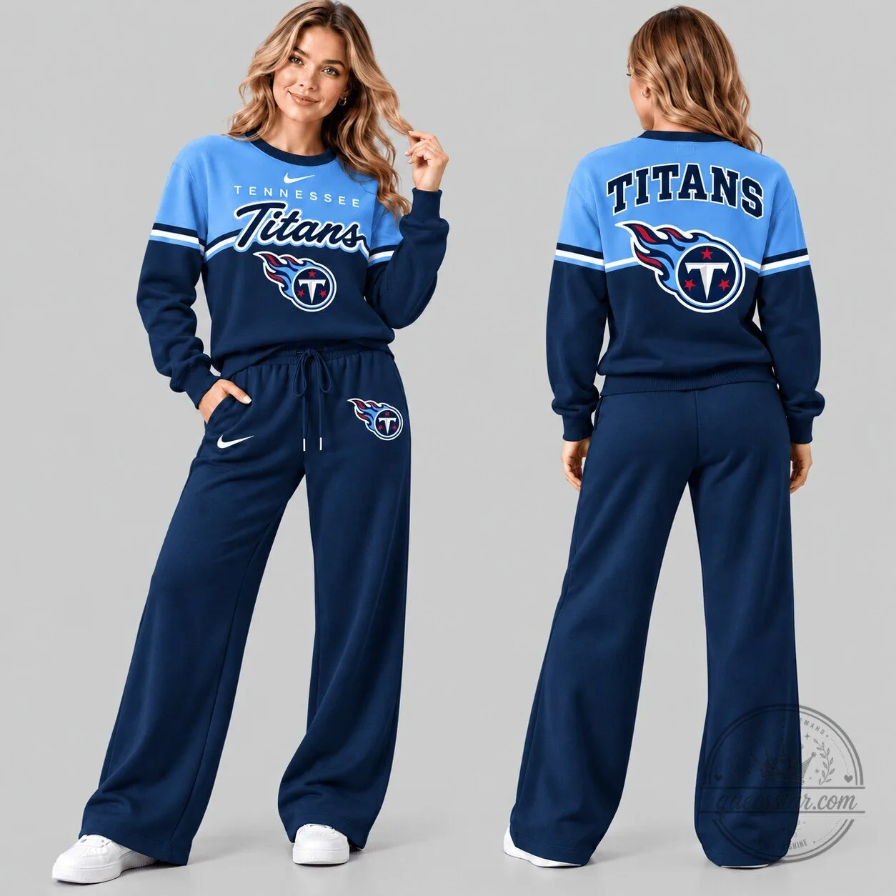 Tennessee Titans NFL Football Team Crewneck Sweatshirt and Wide Leg Pants Set
