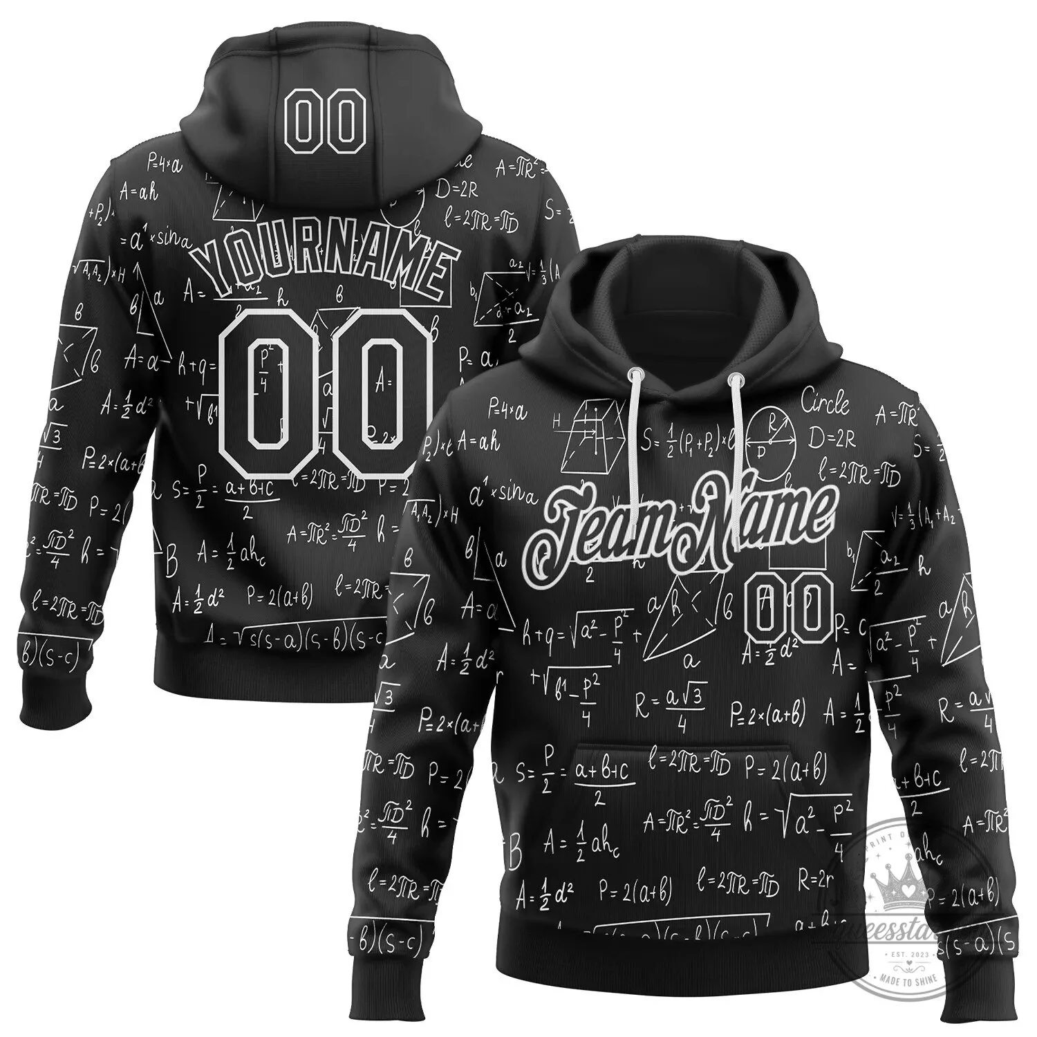 Custom Black and White Science Math Formula Pullover Hoodie