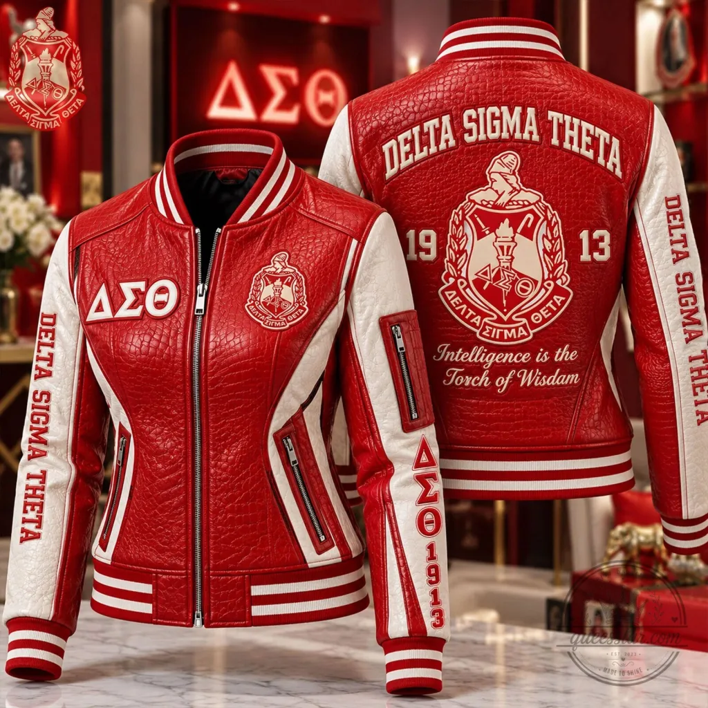 Delta Sigma Theta Sorority Red and White Bomber Jacket Delta Sigma Theta Sorority Red and White Bomber Jacket