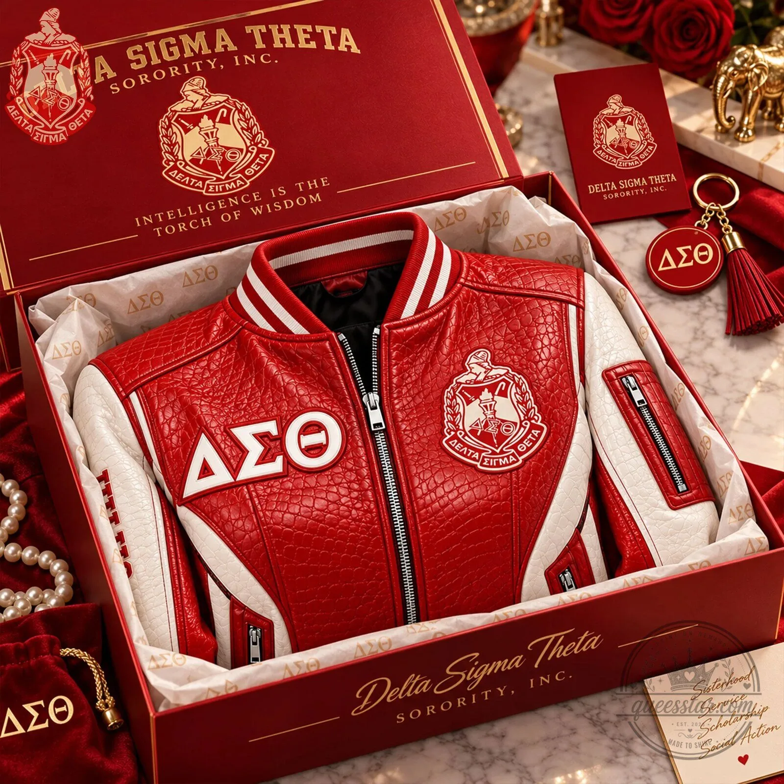 Delta Sigma Theta Sorority Red and White Bomber Jacket 5 Delta Sigma Theta Sorority Red and White Bomber Jacket
