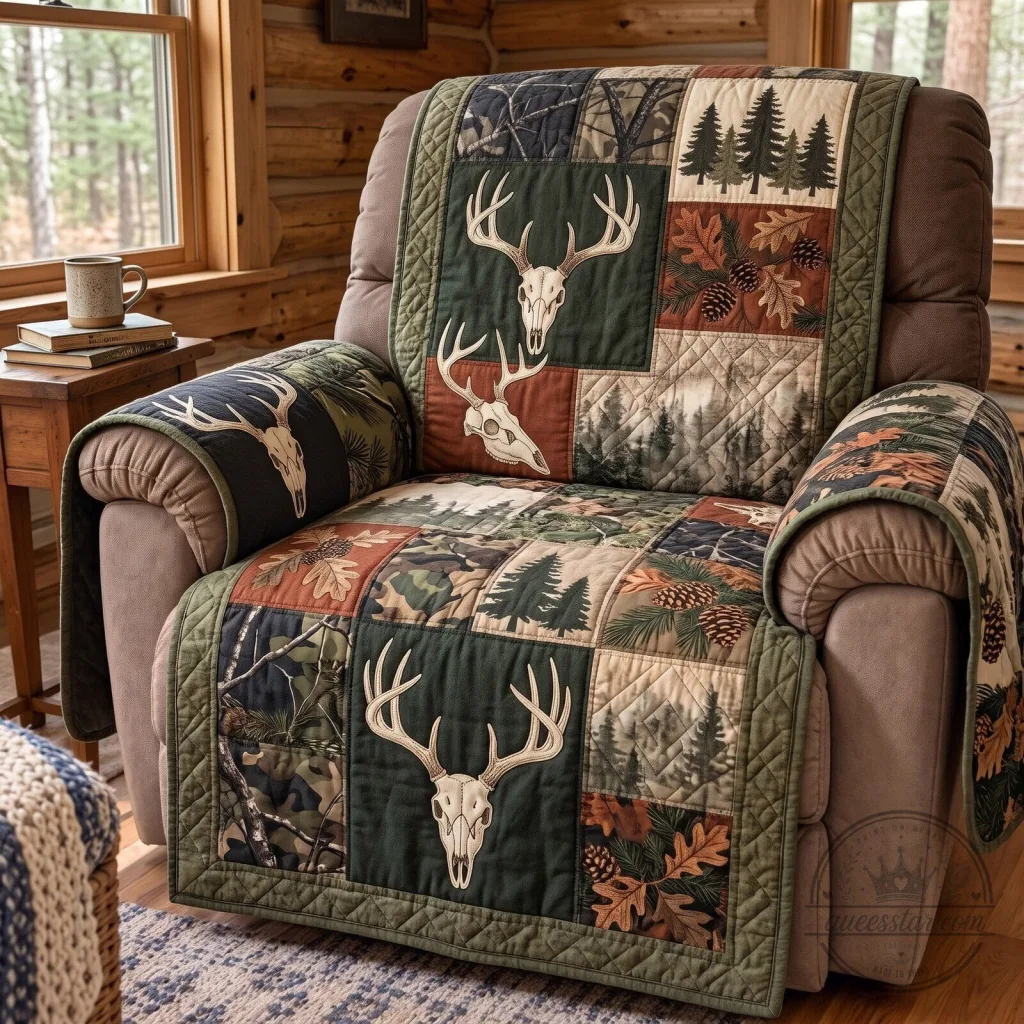 Rustic Deer Skull Camouflage Forest Quilted Recliner Furniture Protector Cover Rustic Deer Skull Camouflage Forest Quilted Recliner Furniture Protector Cover