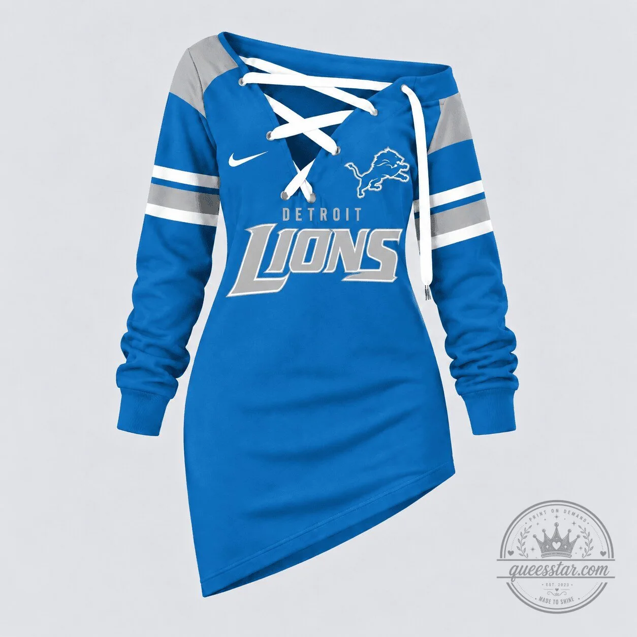 Detroit Lions NFL Football Lace-Up Game Day Spirit Asymmetrical Sweatshirt Dress