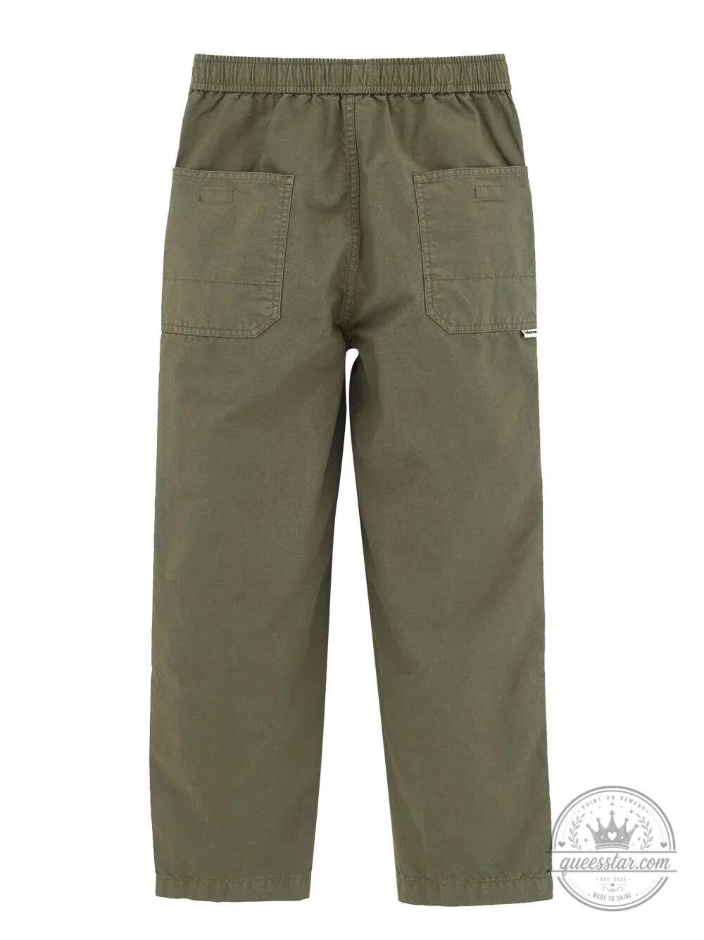 Men's Olive Green Elastic Waistband Casual Cotton Work Pants 5 Men