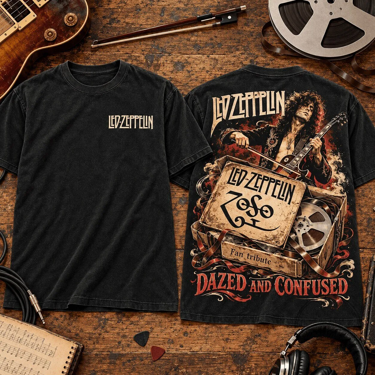 Led Zeppelin Dazed And Confused Vintage Reel Premium Black T-Shirt