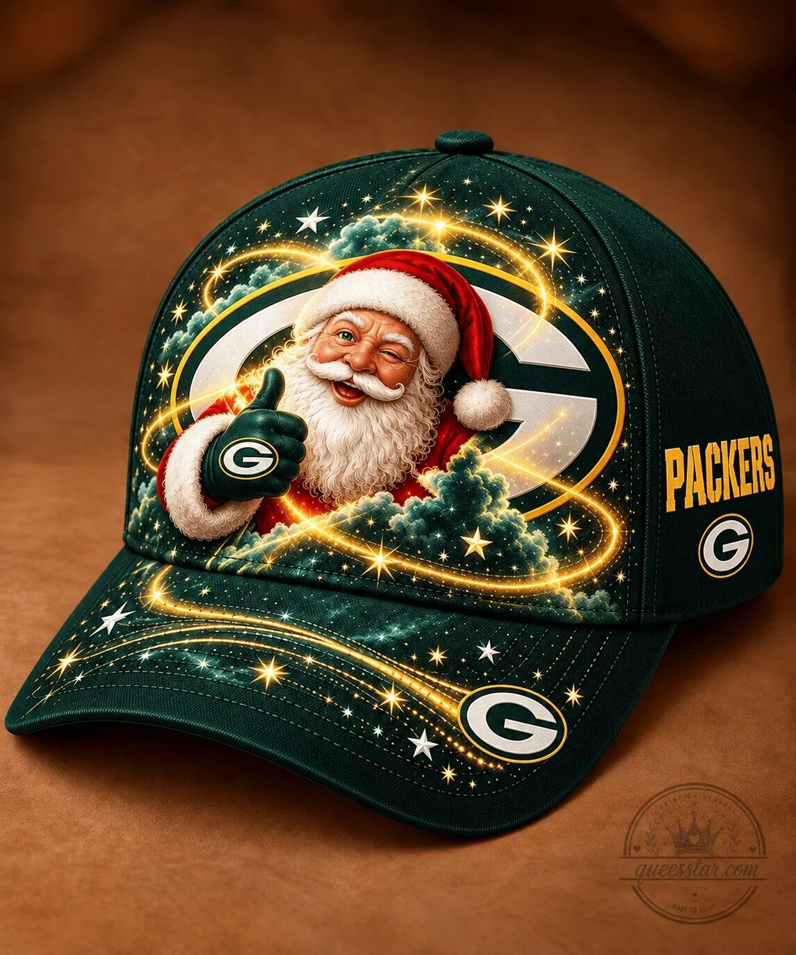 Green Bay Packers Santa Claus Christmas Golden Starlight Baseball Cap Hat