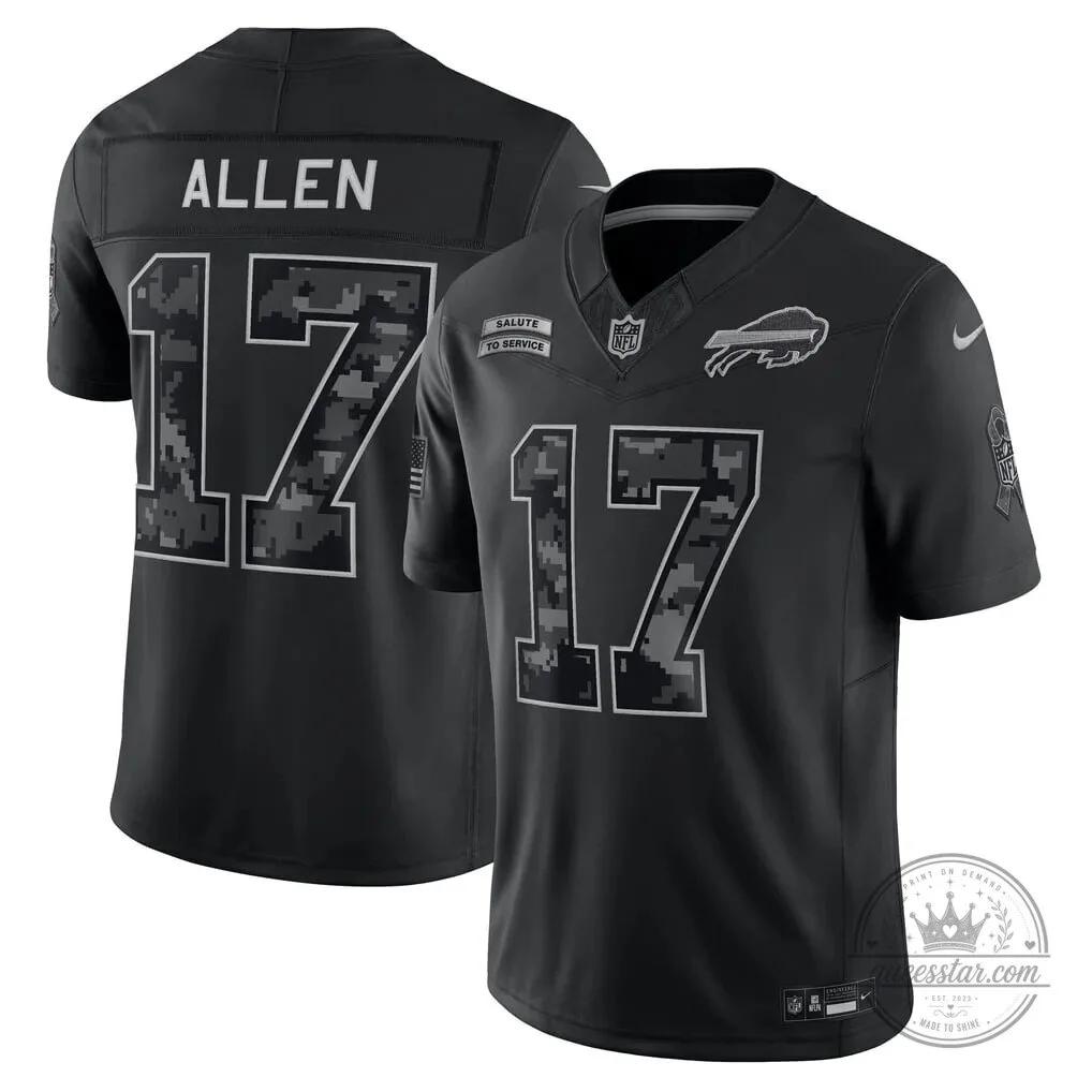 Buffalo Bills Josh Allen Salute To Service Black Digital Camo Football Jersey
