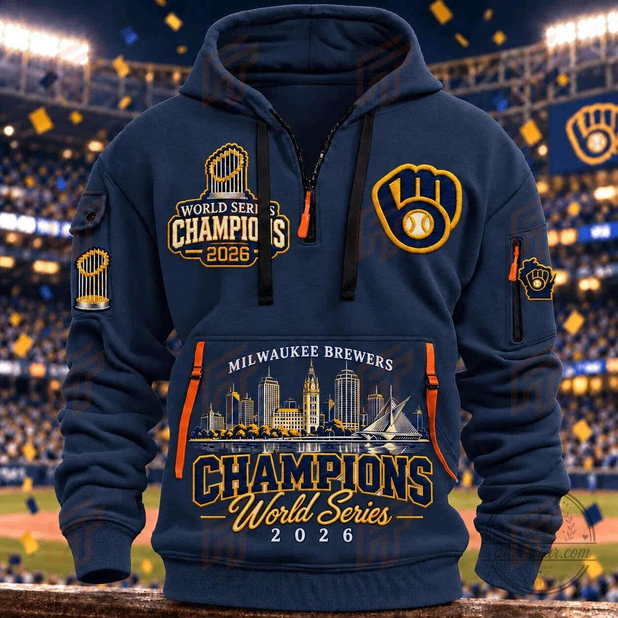 2026 Half Zip Hoodie Celebrating Milwaukee Brewers World Series Championship