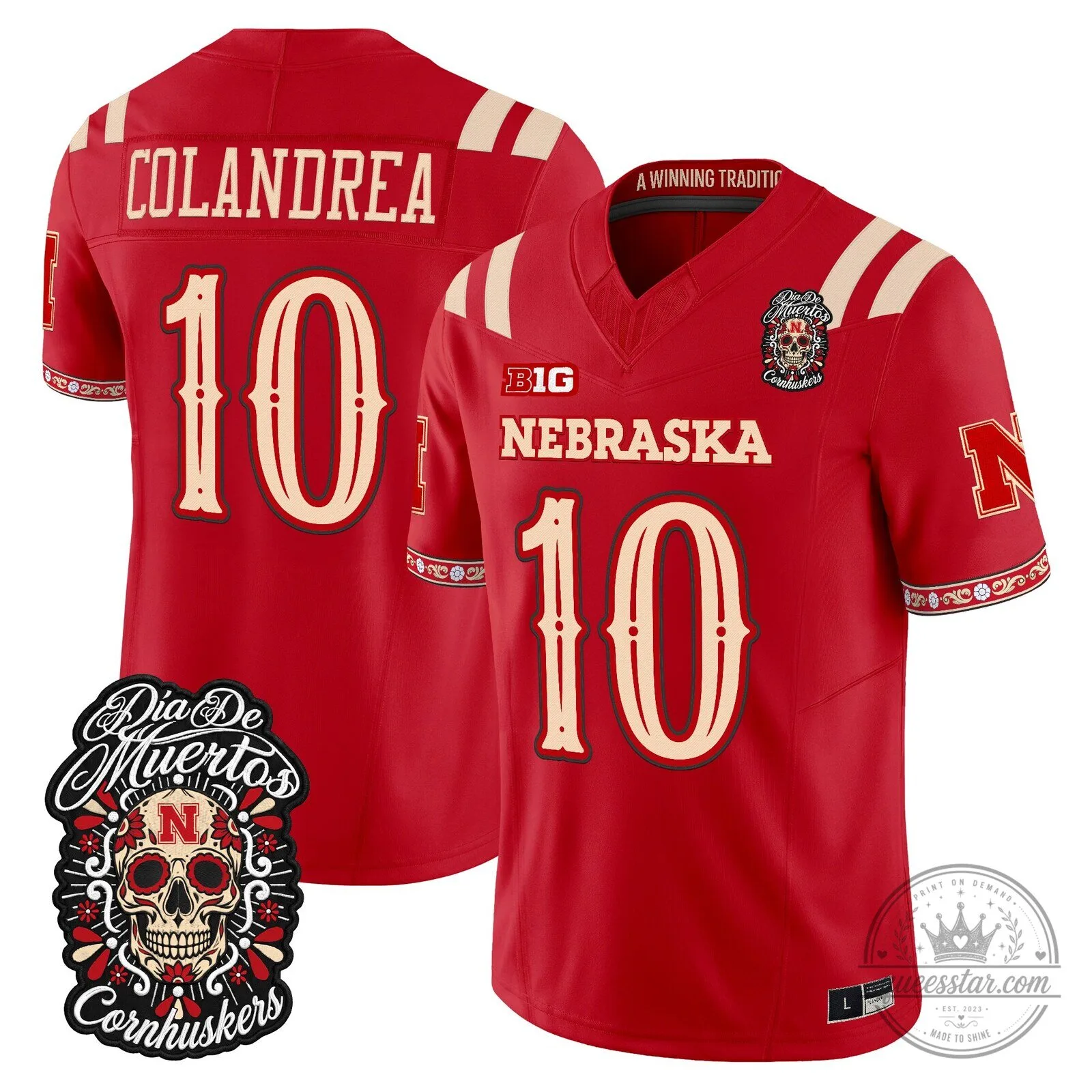 Nebraska Cornhuskers Día de los Muertos Football Jersey