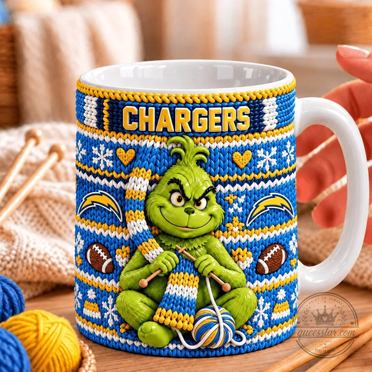 Los Angeles Chargers Grinch Knitting Ugly Christmas Sweater Coffee Mug