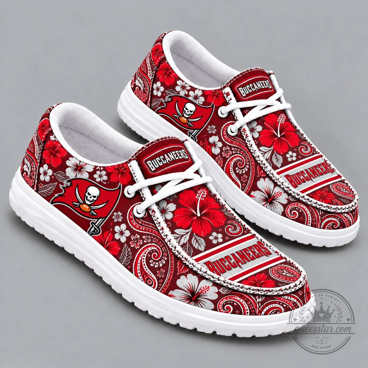 Tampa Bay Buccaneers Floral Paisley Print Loafers, NFL Football Team Shoes 1 Tampa Bay Buccaneers Floral Paisley Print Loafers, NFL Football Team Shoes