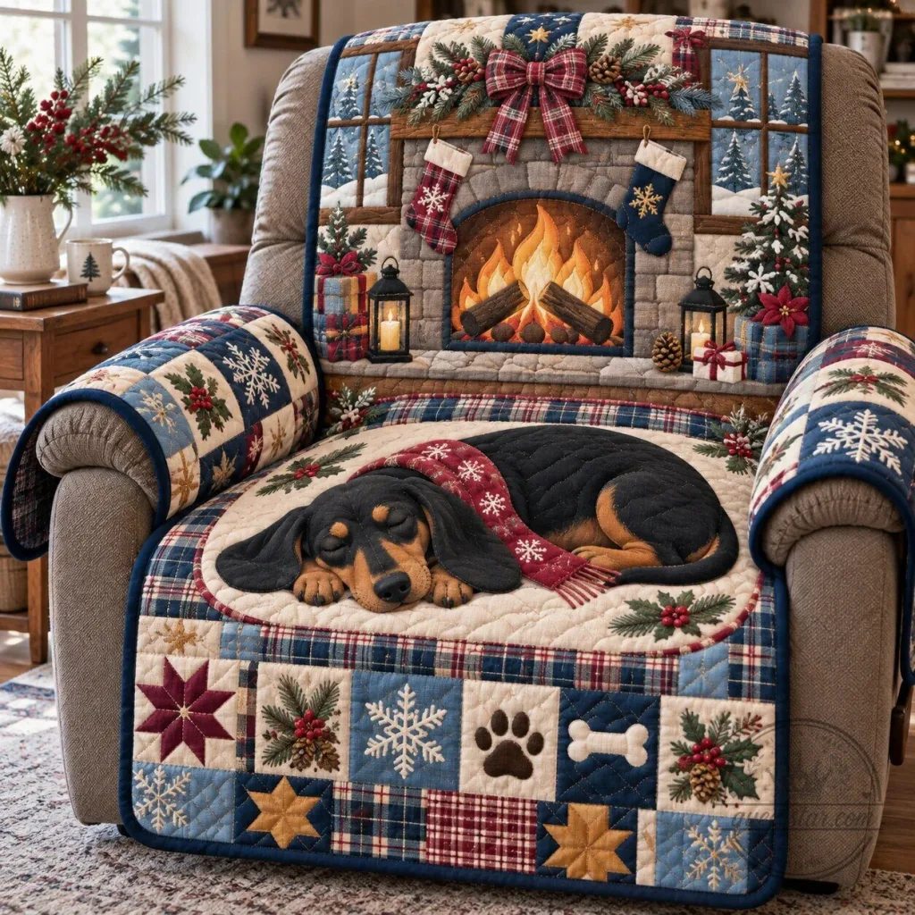 Sleeping Dachshund Christmas Holiday Recliner Chair Cover Sleeping Dachshund Christmas Holiday Recliner Chair Cover