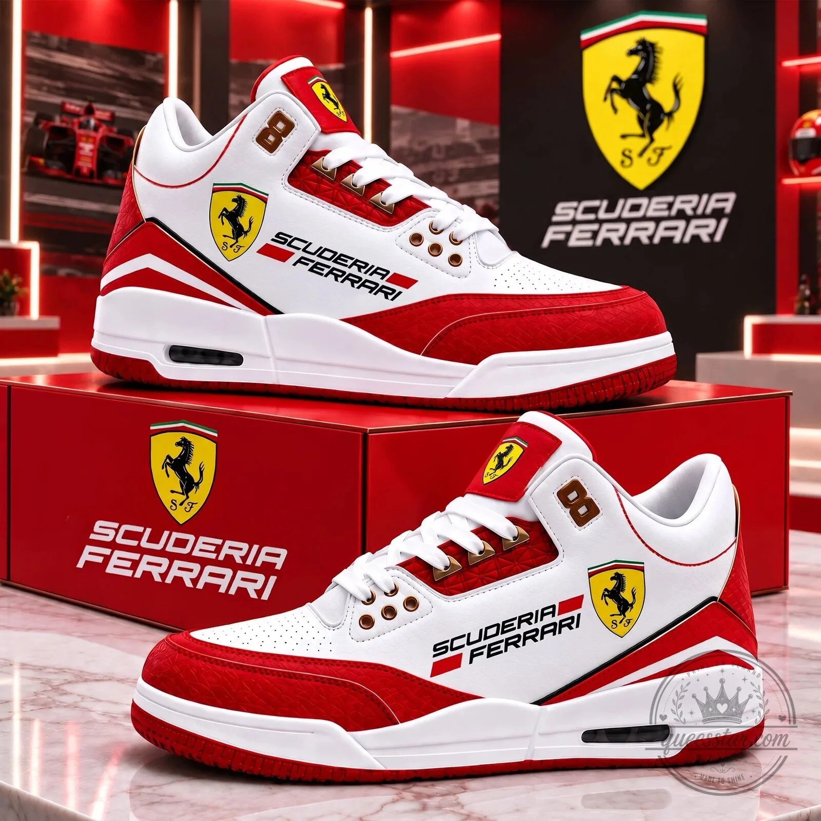 Scuderia Ferrari Racing Team White and Red Custom Sneakers Shoes