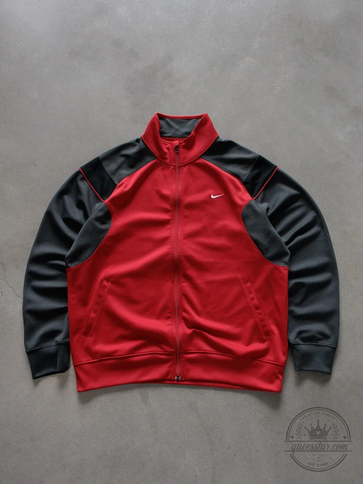 Vintage Nike Red Mesh Colorblock Track Jacket with White Swoosh Logo