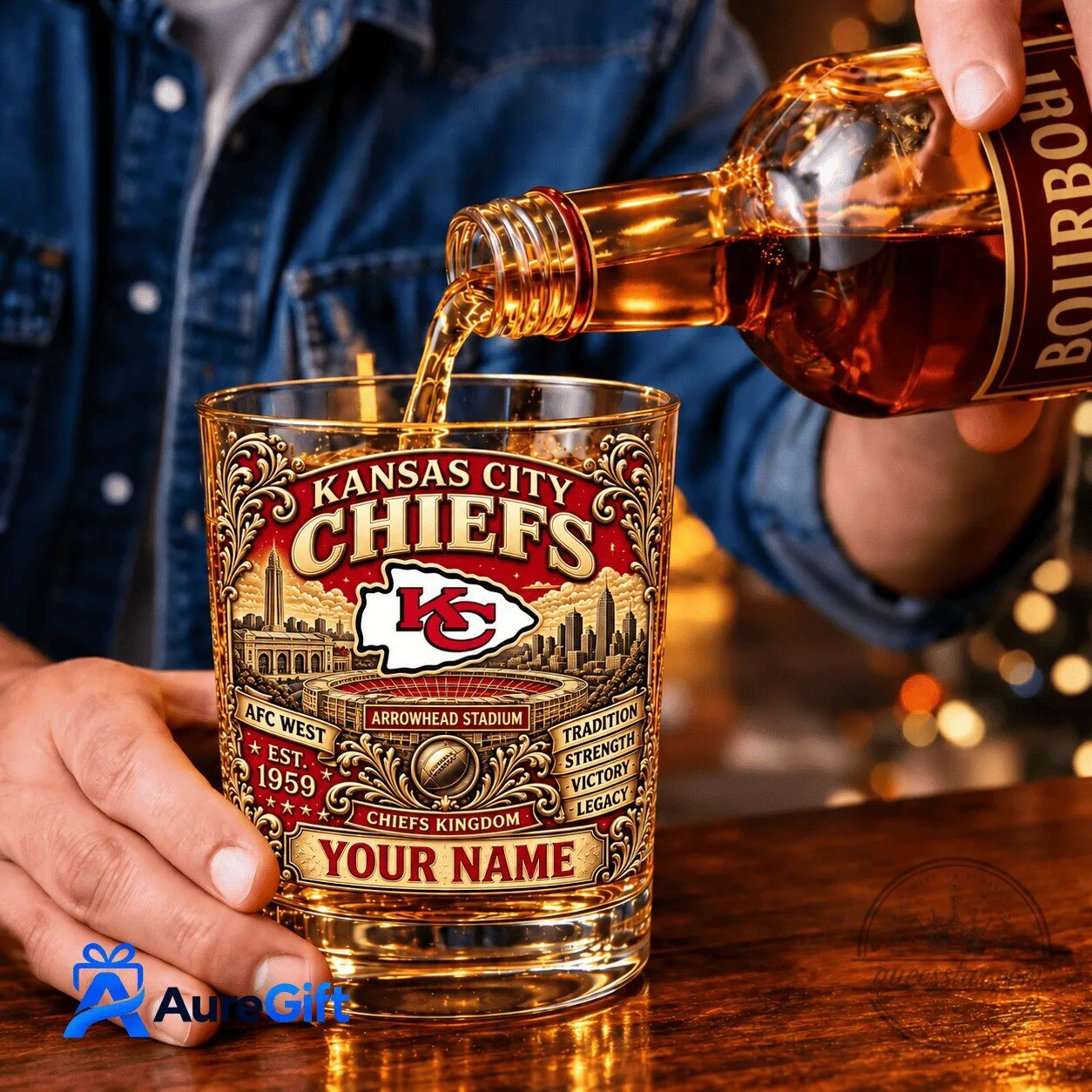 Kansas City Chiefs Personalized Whiskey Glass - Custom NFL Football Fan Gift