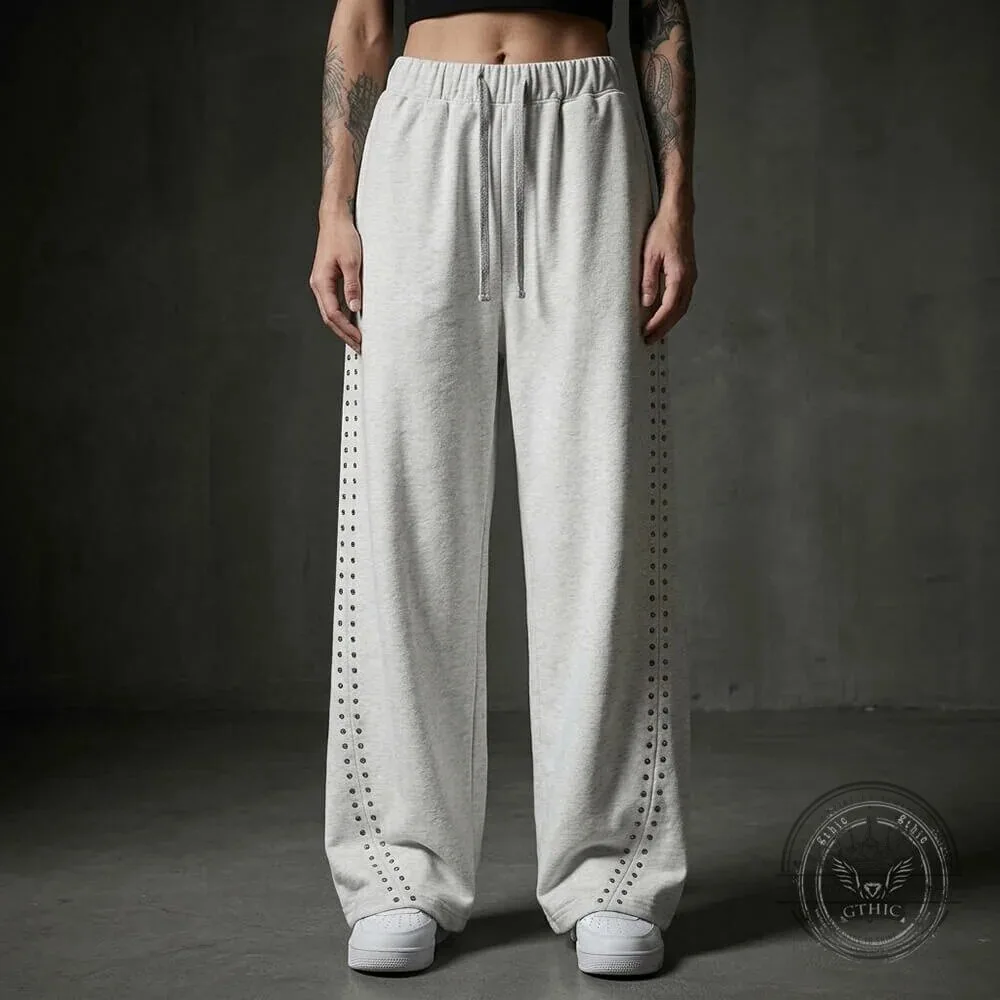 Gothic Studded Loose Fit Wide Leg Sweatpants for Women
