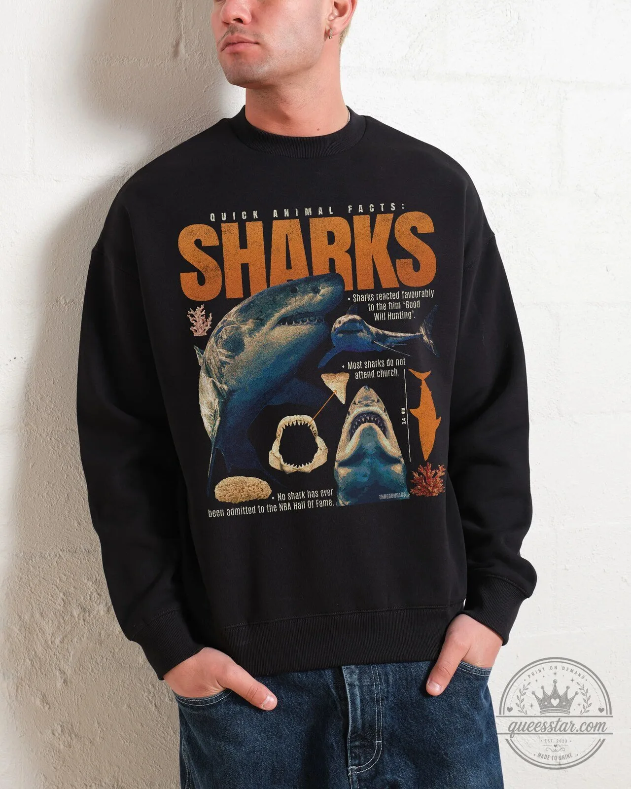 Quick Animal Facts Sharks Funny Marine Biology Humor Sweatshirt