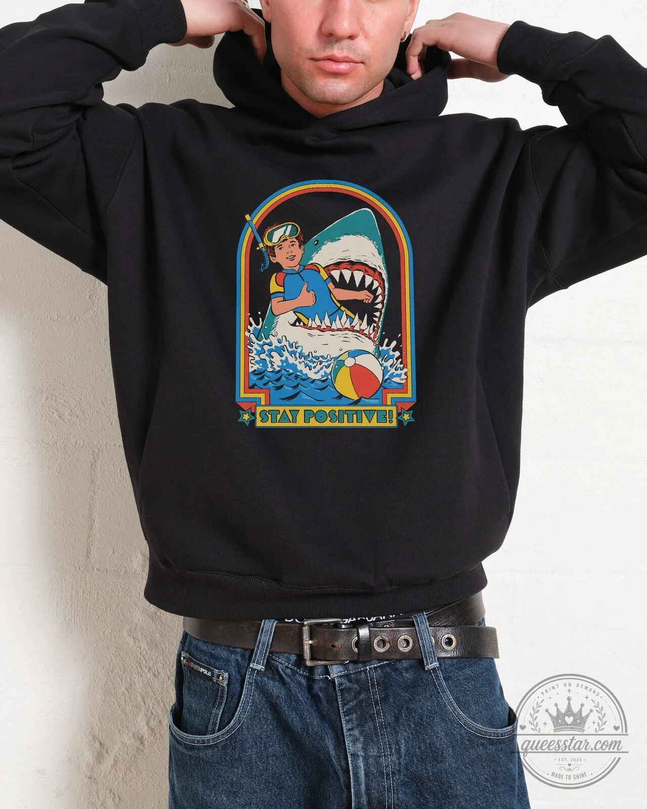 Stay Positive Shark Attack Scuba Diver Beach Ball Humor Hoodie
